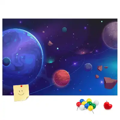 Tableau de liège motif planètes et galaxie