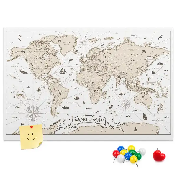 Tableau d’affichage en liège Atlas du monde vintage vieilli