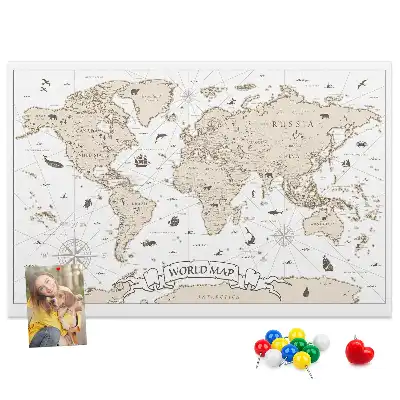 Tableau d’affichage en liège Atlas du monde vintage vieilli