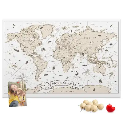 Tableau d’affichage en liège Atlas du monde vintage vieilli