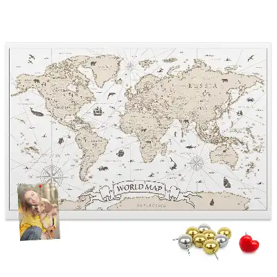Tableau d’affichage en liège Atlas du monde vintage vieilli