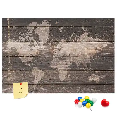 Tableau de liège Carte du monde sur bois