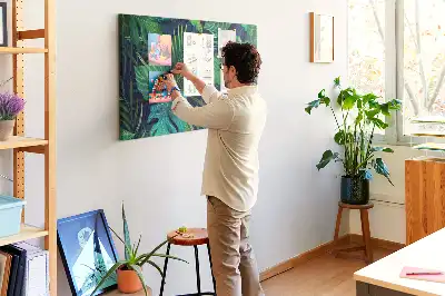 Tableau d'affichage en liège motif feuilles exotiques