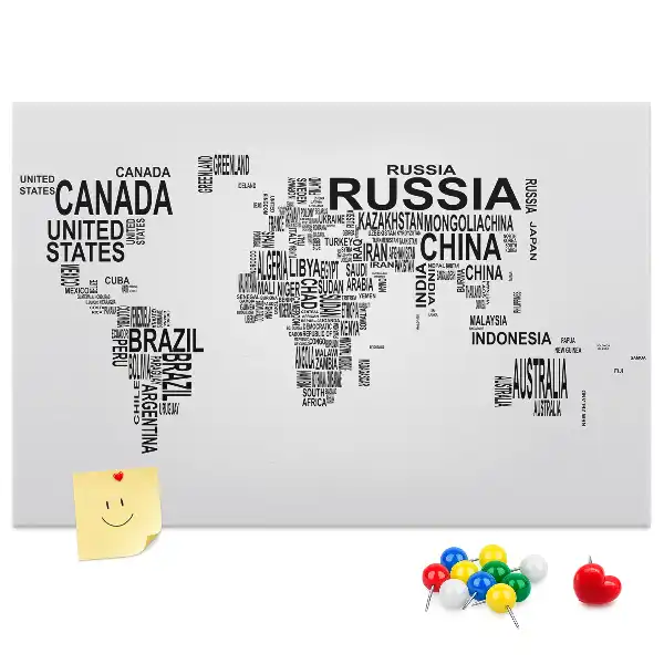 Tableau en liège déco Continents en lettres