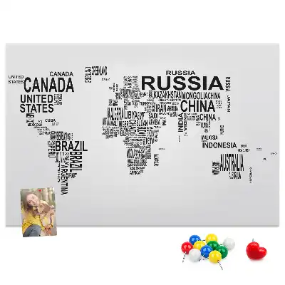 Tableau en liège déco Continents en lettres