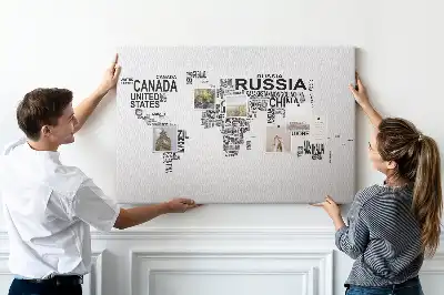Tableau en liège déco Continents en lettres