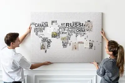 Tableau en liège déco Continents en lettres