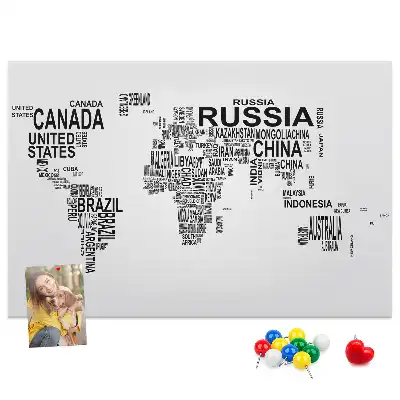 Tableau en liège déco Continents en lettres