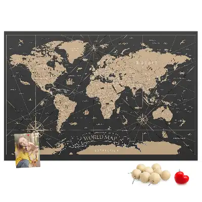 Tableau en liège déco Carte du monde rétro élégante