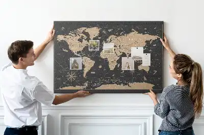 Tableau en liège déco Carte du monde rétro élégante