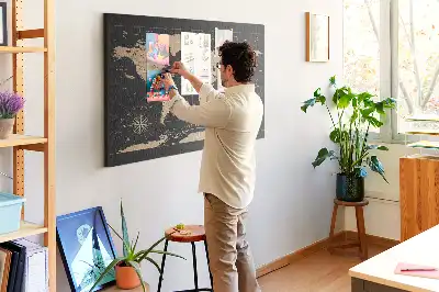 Tableau en liège déco Carte du monde rétro élégante