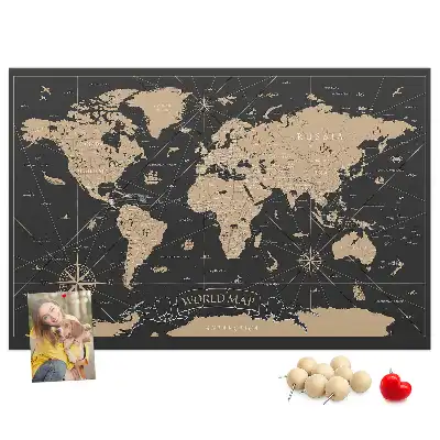 Tableau en liège déco Carte du monde rétro élégante