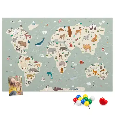 Tableau de liège Carte du monde animalière