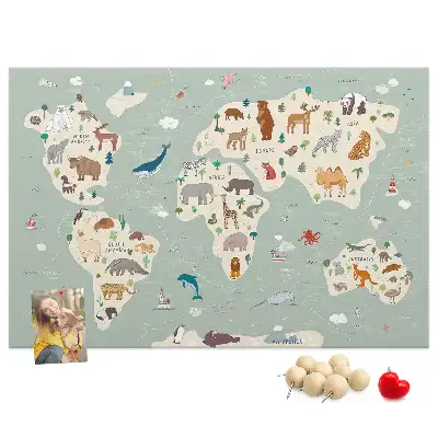 Tableau de liège Carte du monde animalière