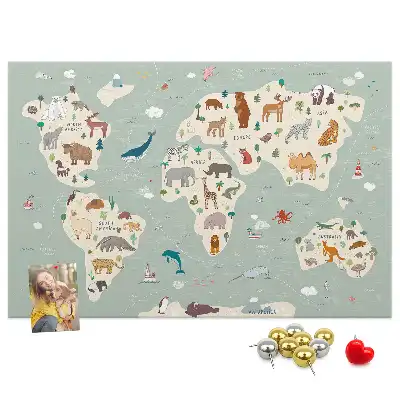 Tableau de liège Carte du monde animalière
