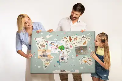 Tableau de liège Carte du monde animalière