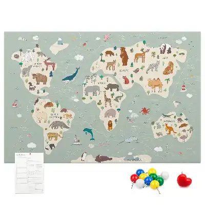 Tableau de liège Carte du monde animalière