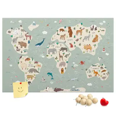 Tableau de liège Carte du monde animalière