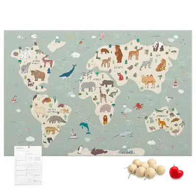 Tableau de liège Carte du monde animalière