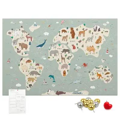 Tableau de liège Carte du monde animalière