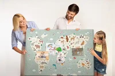 Tableau de liège Carte du monde animalière