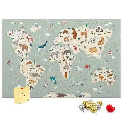 Tableau de liège Carte du monde animalière