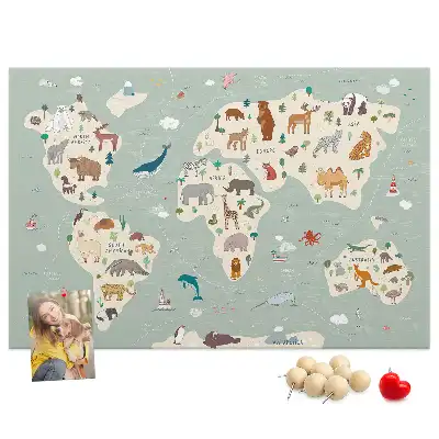 Tableau de liège Carte du monde animalière