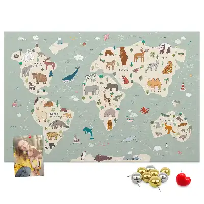 Tableau de liège Carte du monde animalière