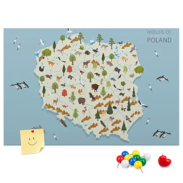 Tableau d’affichage en liège Carte des animaux de la Pologne