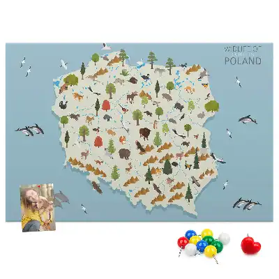 Tableau d’affichage en liège Carte des animaux de la Pologne