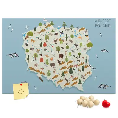 Tableau d’affichage en liège Carte des animaux de la Pologne