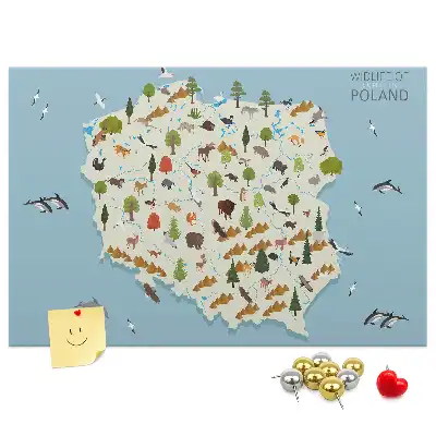 Tableau d’affichage en liège Carte des animaux de la Pologne