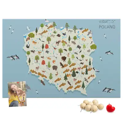 Tableau d’affichage en liège Carte des animaux de la Pologne