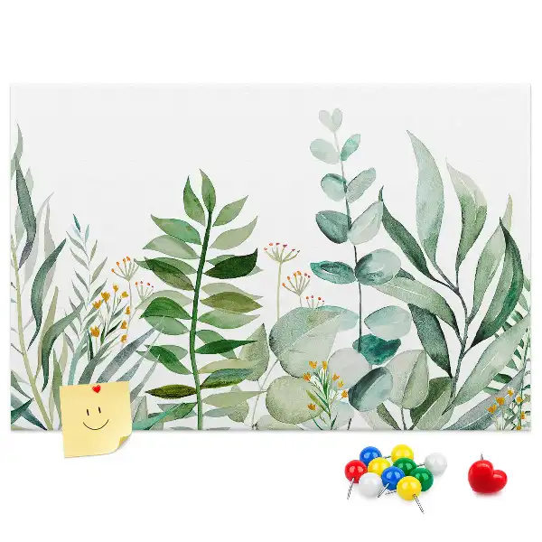 Tableau d’affichage en liège motif feuilles aquarelle