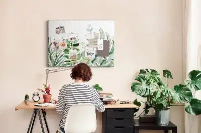 Tableau d’affichage en liège motif feuilles aquarelle