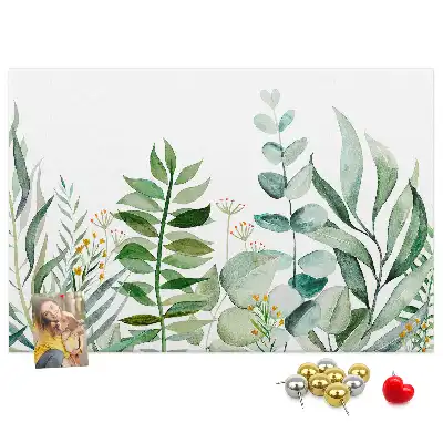 Tableau d’affichage en liège motif feuilles aquarelle