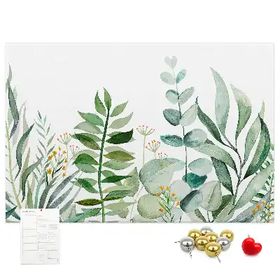 Tableau d’affichage en liège motif feuilles aquarelle
