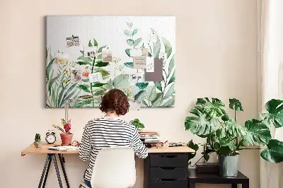 Tableau d’affichage en liège motif feuilles aquarelle