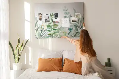 Tableau d’affichage en liège motif feuilles aquarelle