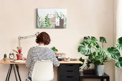 Tableau d’affichage en liège motif feuilles aquarelle