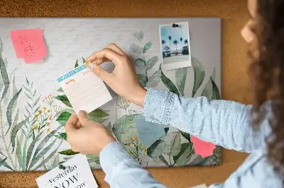 Tableau d’affichage en liège motif feuilles aquarelle