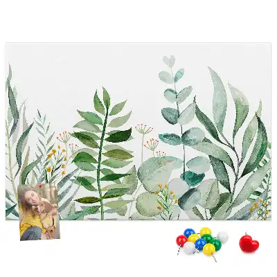 Tableau d’affichage en liège motif feuilles aquarelle
