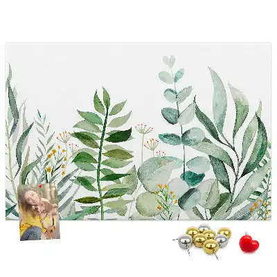 Tableau d’affichage en liège motif feuilles aquarelle