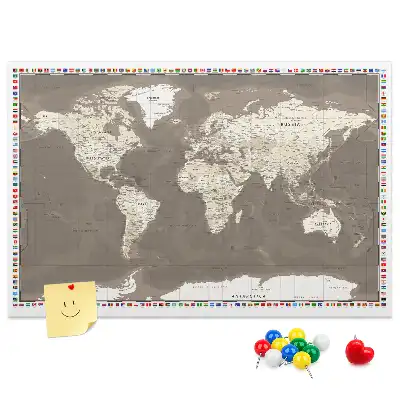 Tableau en liège déco Carte du monde marron