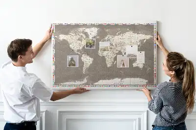 Tableau en liège déco Carte du monde marron