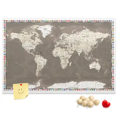 Tableau en liège déco Carte du monde marron