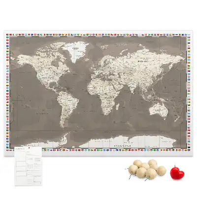 Tableau en liège déco Carte du monde marron