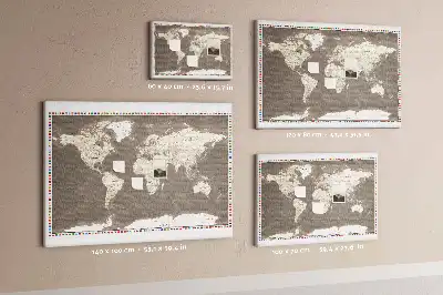 Tableau en liège déco Carte du monde marron