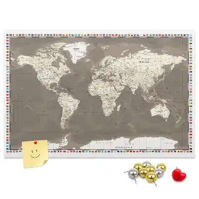 Tableau en liège déco Carte du monde marron