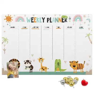Tableau en liège déco Planificateur hebdomadaire animaux